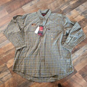 NWT Wrangler Riggs WorkWear Mens Long Sleeve Brown Plaid Button Down Shirt XXL